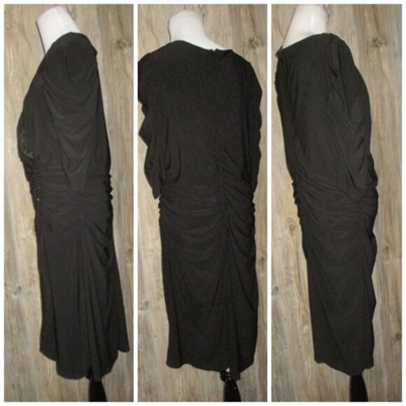 Collection Dressbarn Formal Dress Size 14 Black V Front Beads Back Zipper Party - Picture 3 of 14